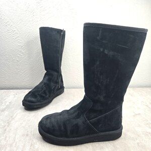 UGG Shearling Winter Boots Suede Black Sheepskin Fur Lined Y2K Tall Classic Sz 7